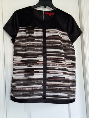 Narciso Rodriguez Black and White Striped Short Sleeve Blouse